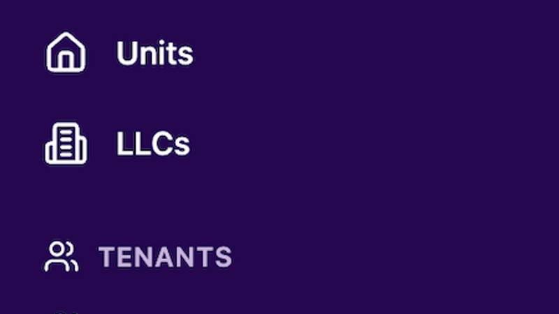 Property and tenant management dashboard showing property list, tenant details, and lease information